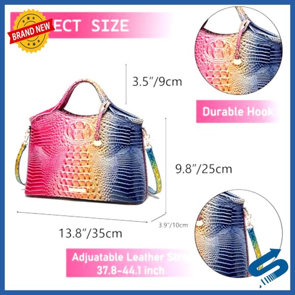 Large Capacity Faux Leather Tote Bag with Top Handle and Crocodile Pattern